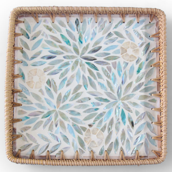 Colorful Floral Square Seashell Cane Tray