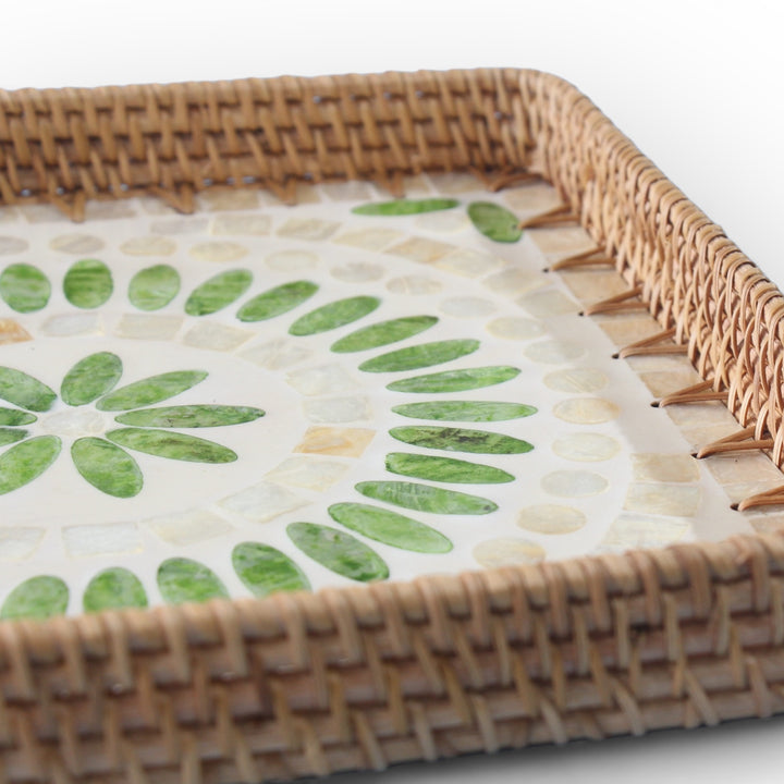 Green Raindrop Square Seashell Cane Tray