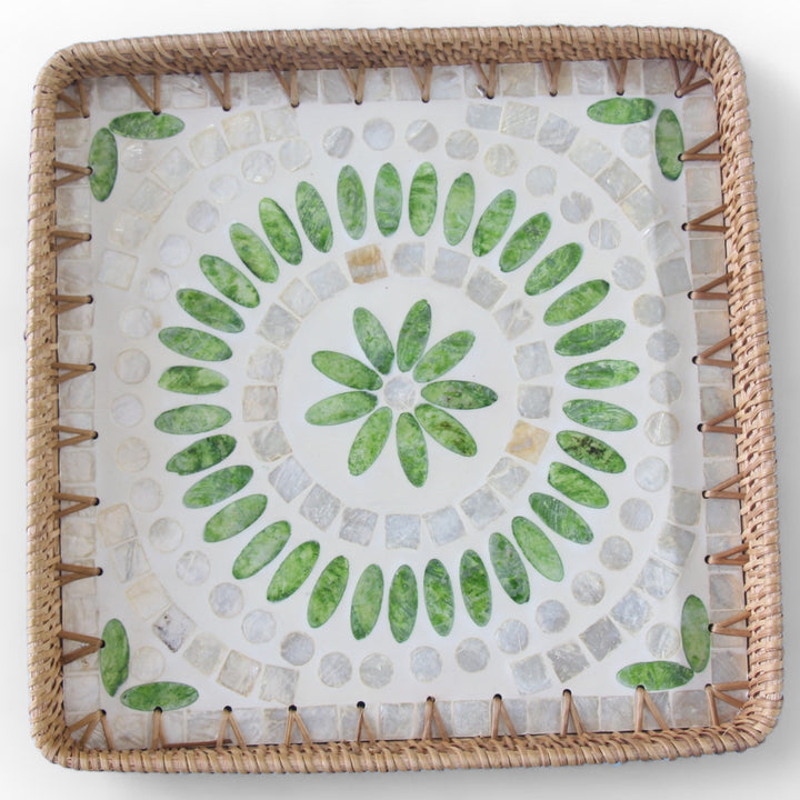 Green Raindrop Square Seashell Cane Tray