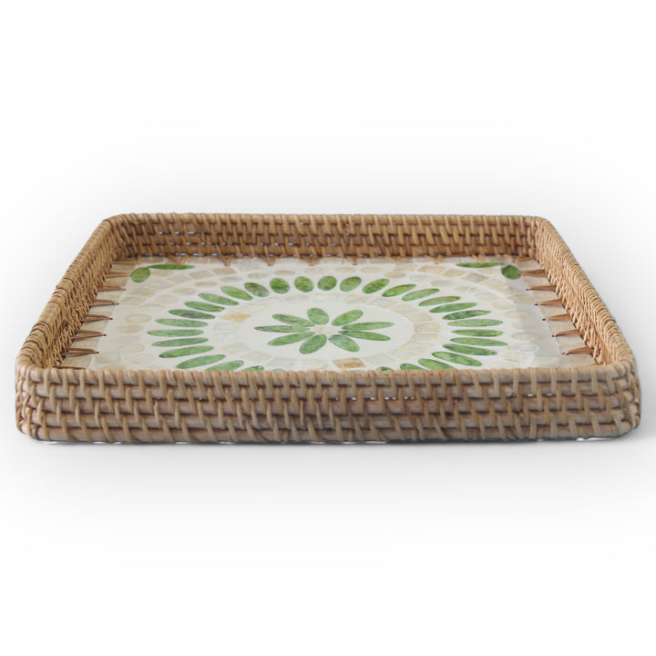 Green Raindrop Square Seashell Cane Tray