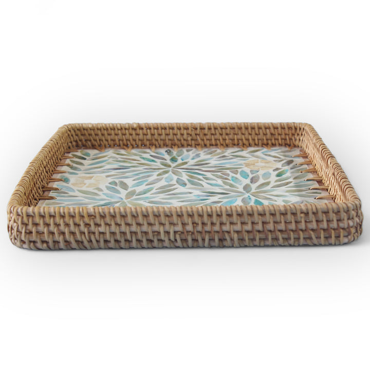 Colorful Floral Square Seashell Cane Tray