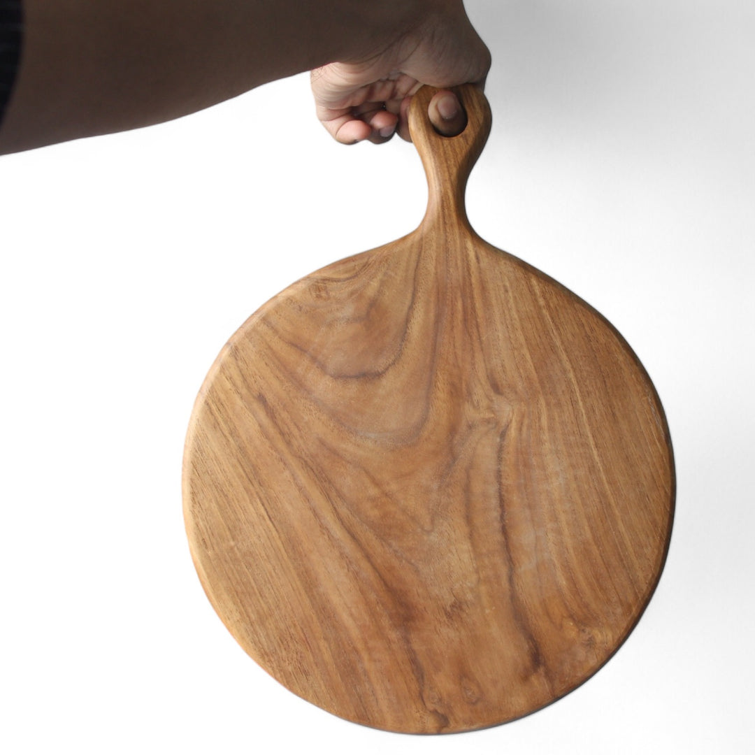 Teak Cutting Board Round with Extended Handle