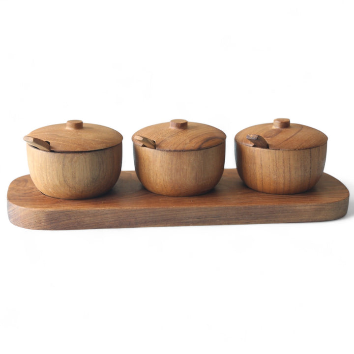 Teak Condiments Set