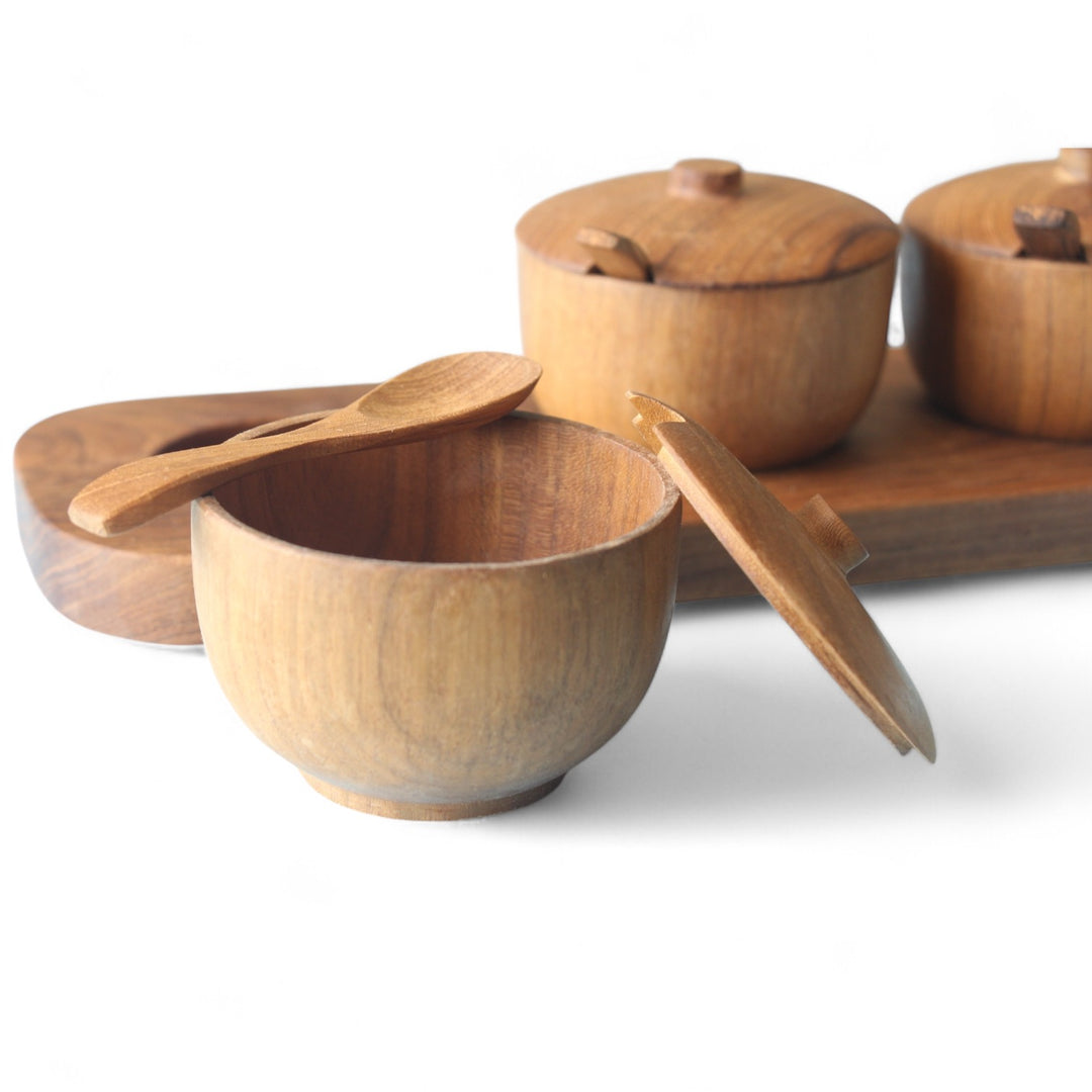 Teak Condiments Set