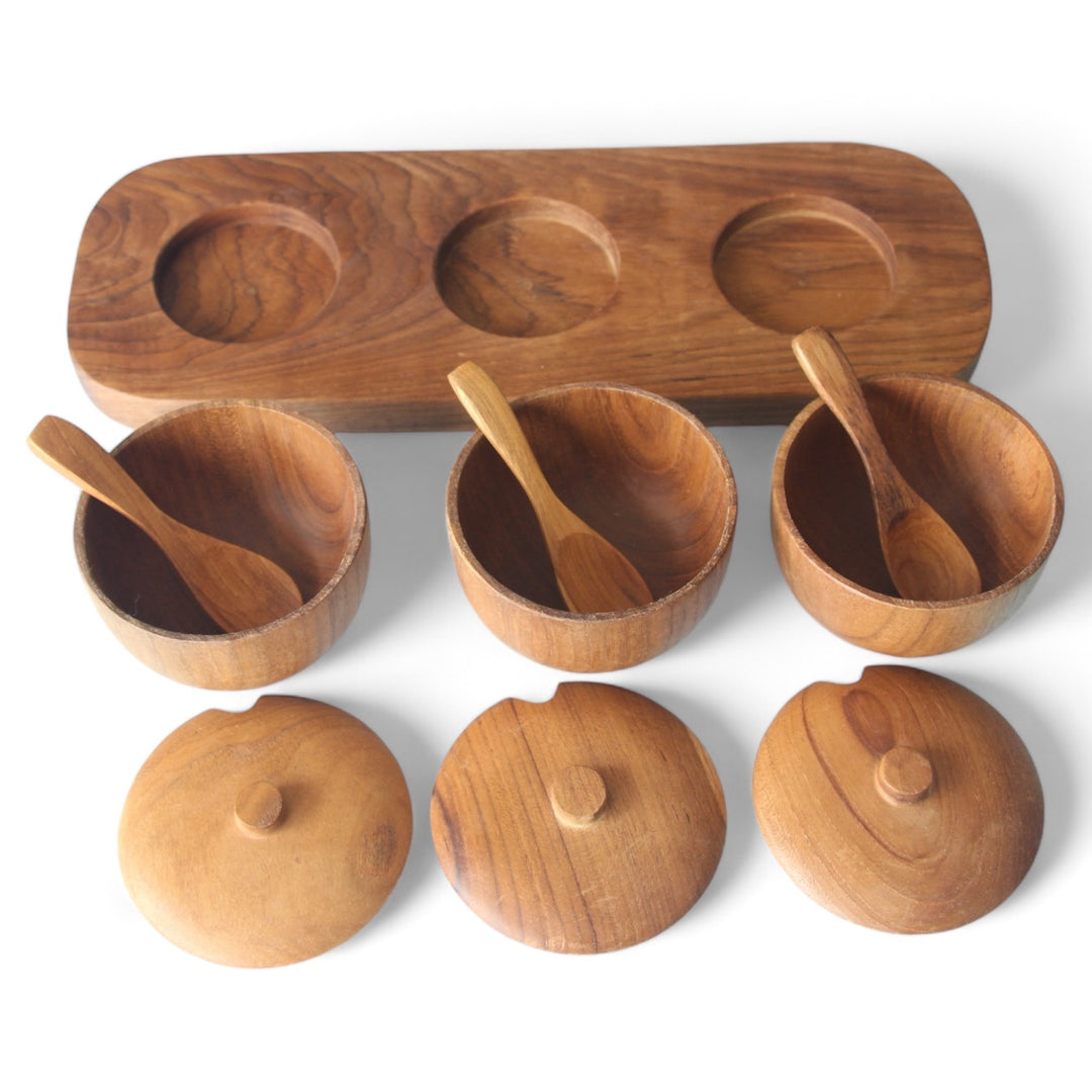 Teak Condiments Set