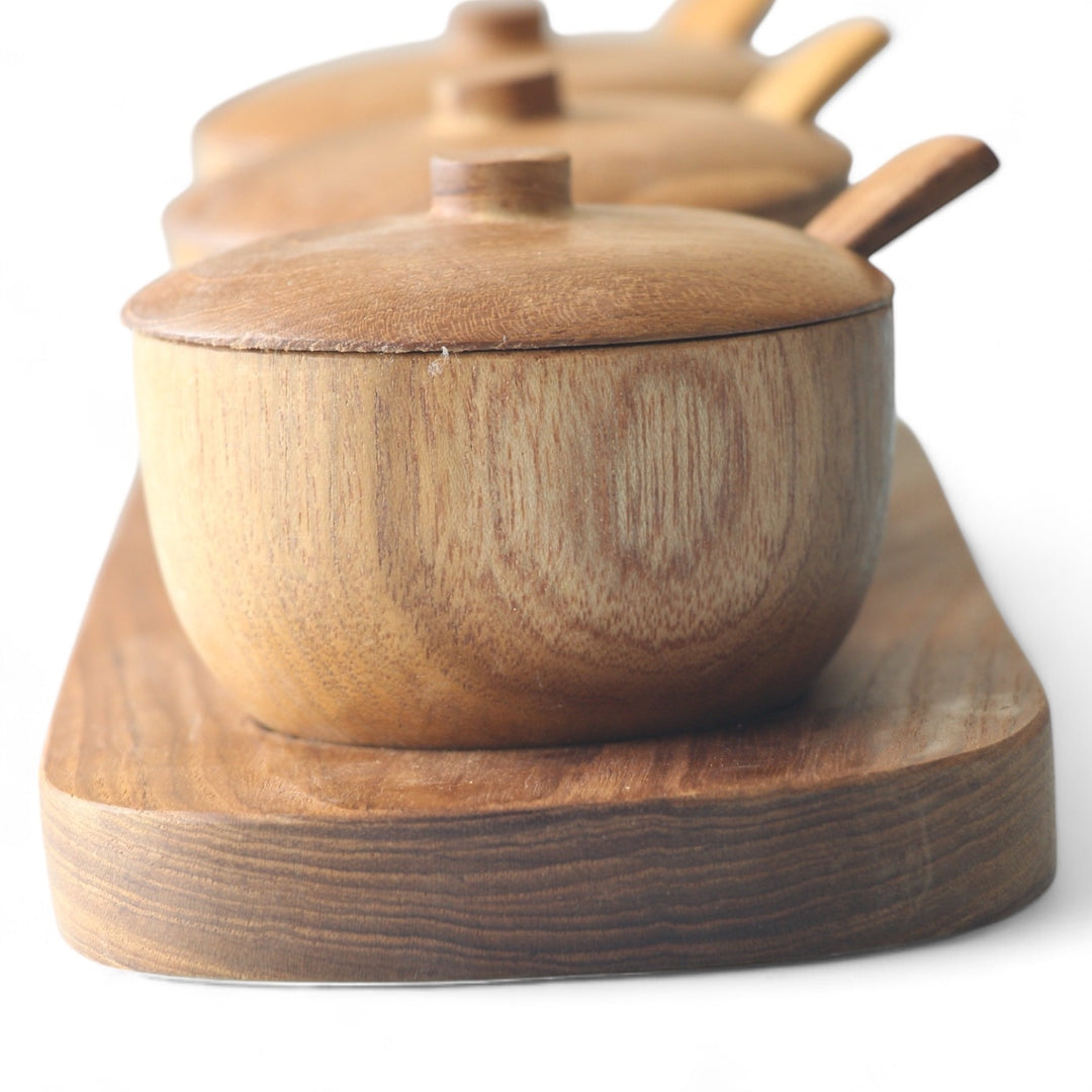 Teak Condiments Set