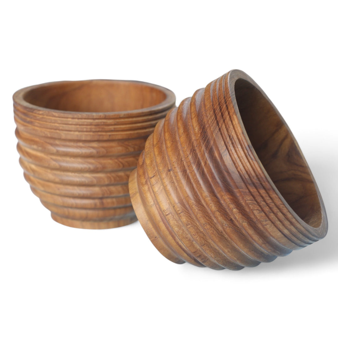 Teak Parallel Lines Bowl