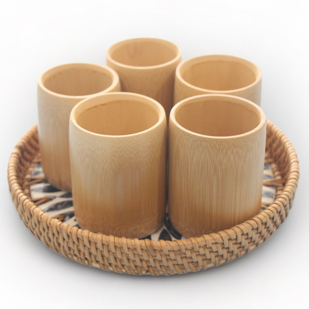 Set of 5 Bamboo Cup with Seashell Tray