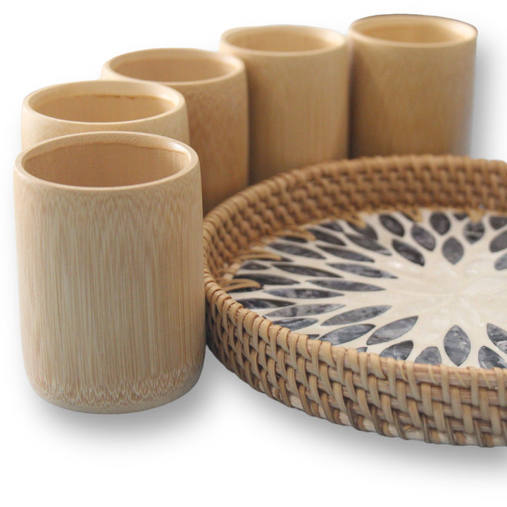 Set of 5 Bamboo Cup with Seashell Tray