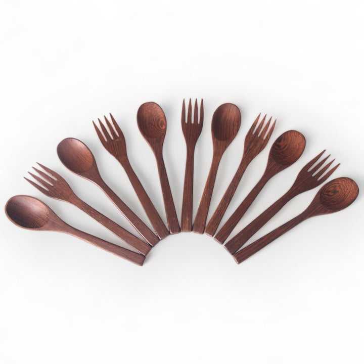 Set of 5 Ebony Wood Spoon & Fork